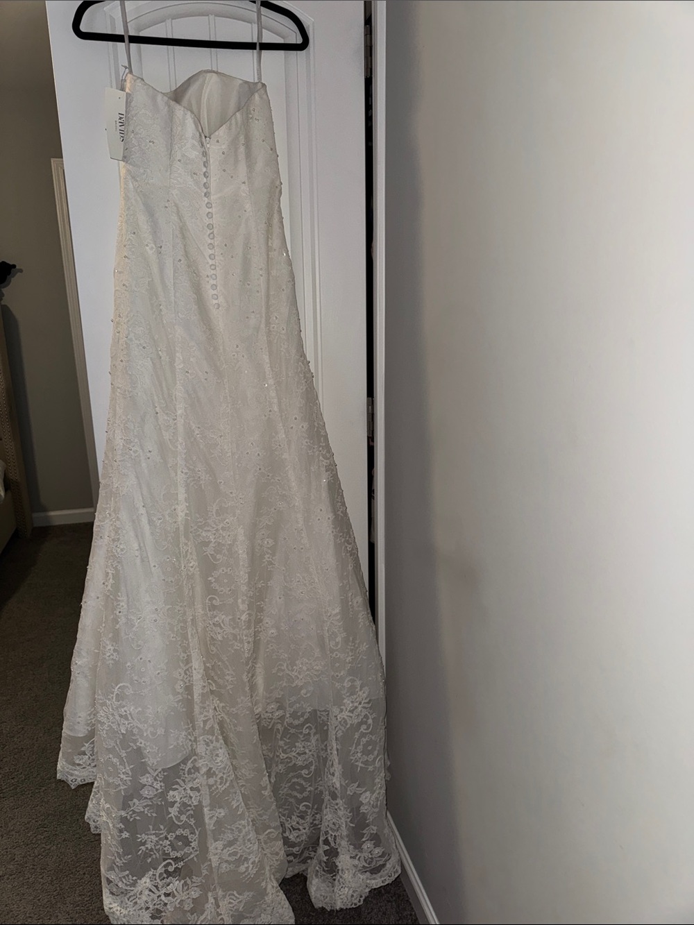 David's Bridal Strapless Lace A-Line Gown in Ivory